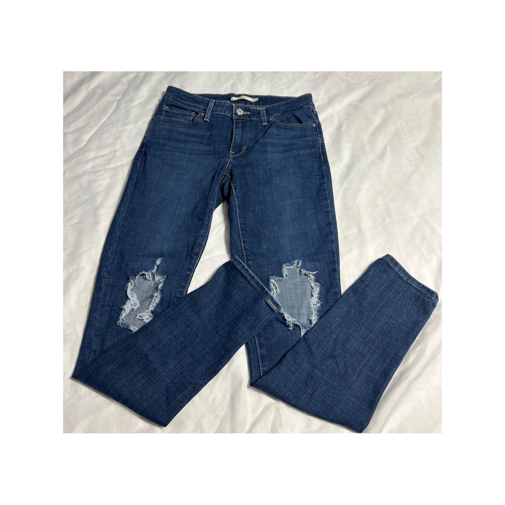 Levi's 711 Skinny Jeans Women's Distressed Blue Denim‎ Size 28